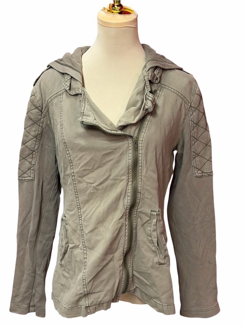 Fallen Olive Green Hooded Utility Jacket Quilted Sleeve Moto Jacket Large